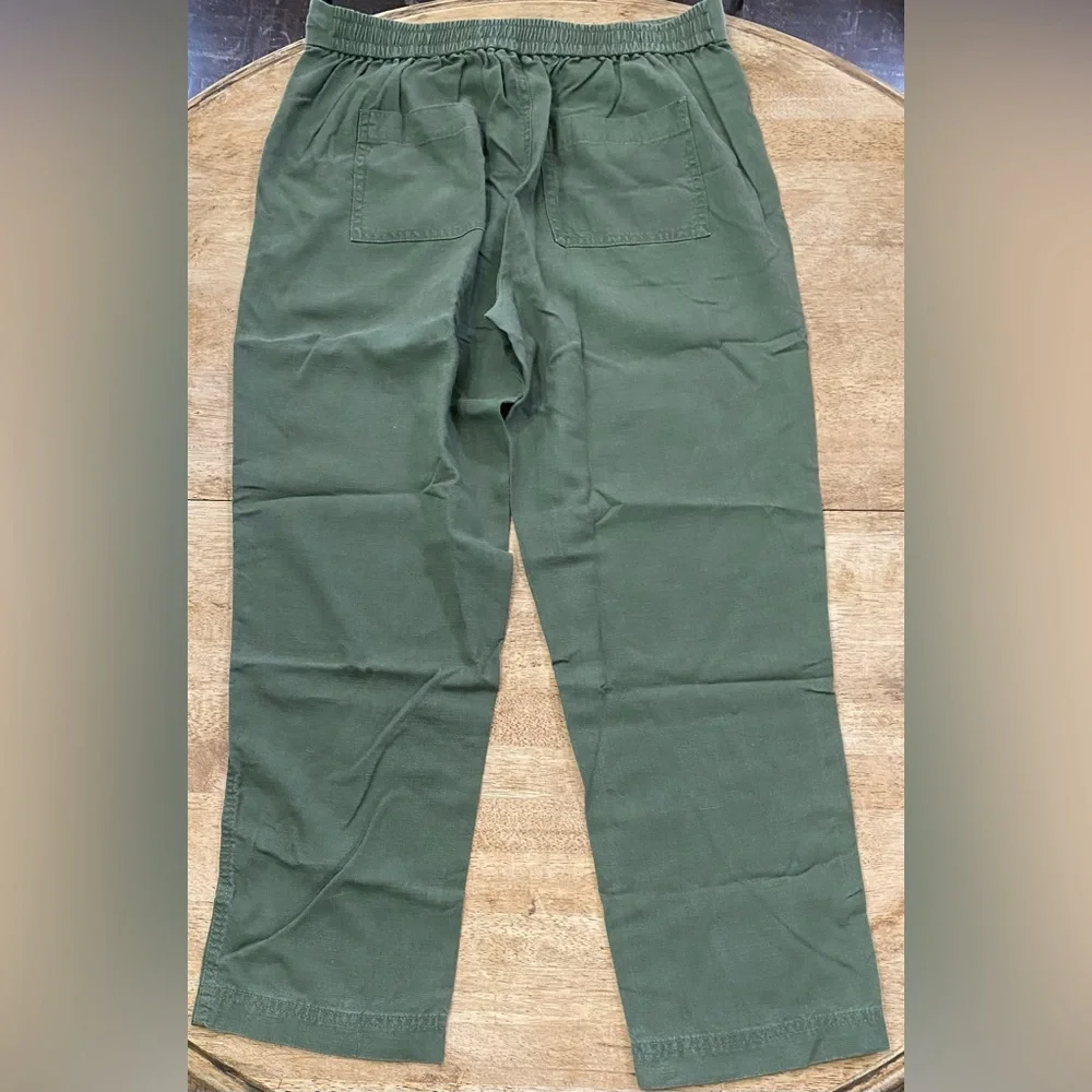 J Crew Denim Women’s Small Linen Blend Army Green Front‎ Tie Crop Seaside Pant